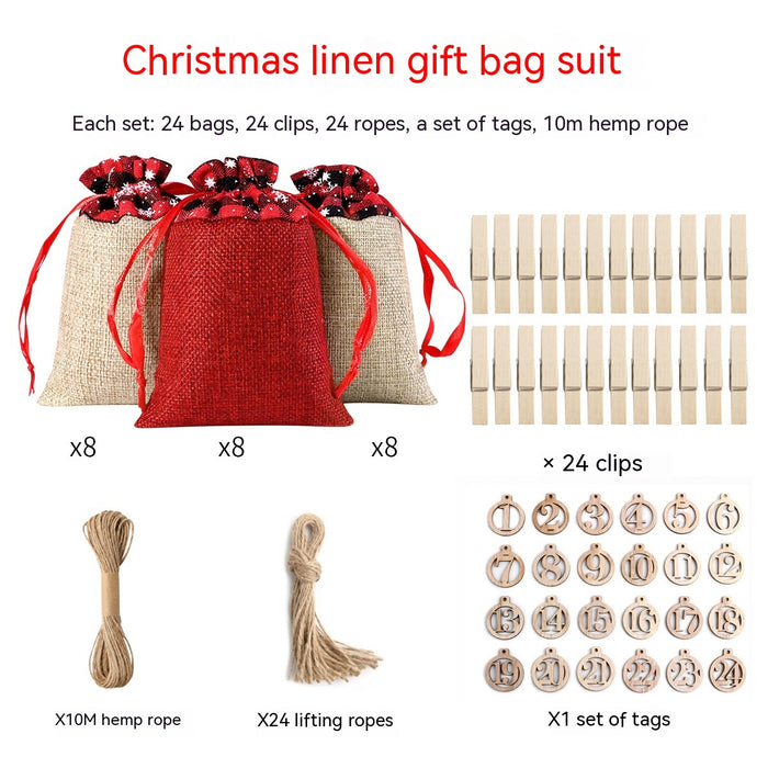 Cross-border Christmas Sack Suit Advent Calendar New Year Gift Hanging Bag Linen Christmas Gift Bag Suit