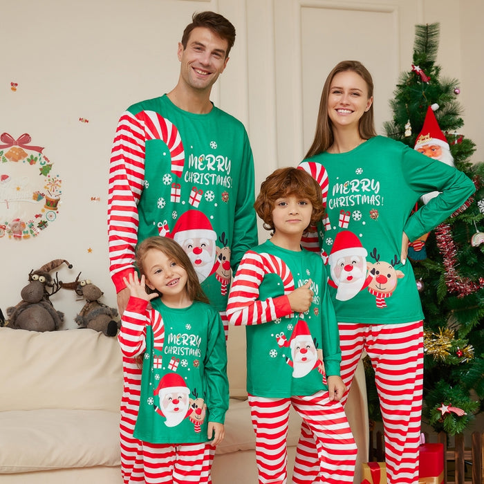 Traje de ropa para el hogar de pijamas navideños para padres e hijos con estampado de letras de Papá Noel de dibujos animados