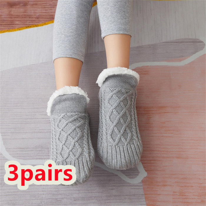 Chaussettes d'hiver en laine pour femmes, épaisses et chaudes, pour chambre à coucher, pantoufles pour hommes, chauffe-pieds antidérapants, chaussettes de neige