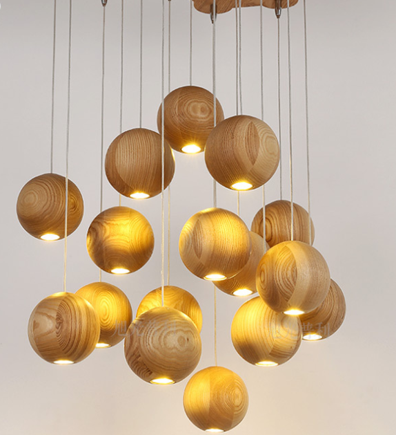 Candelabro de bolas de madera maciza de estilo nórdico, lámparas colgantes para sala de estar y comedor con personalidad creativa