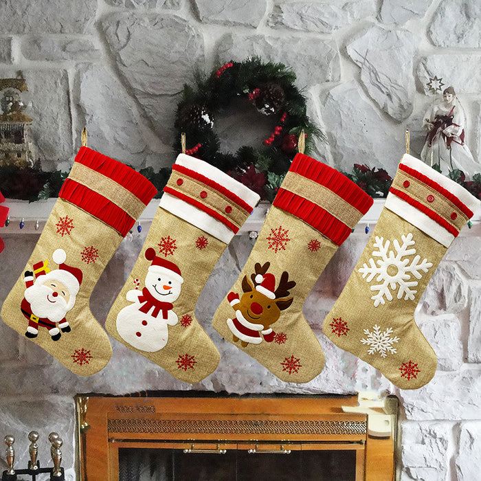 Boneco de neve Velho veado floco de neve meias de Natal de linho