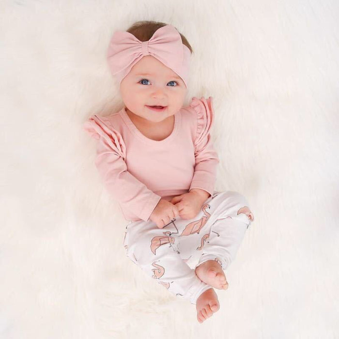 Cute Baby Girl Clothes Toddler Kids TopsFlamingo Print Pants Leggings Headband 3pcs Infant Set Children Girls Clothing Set