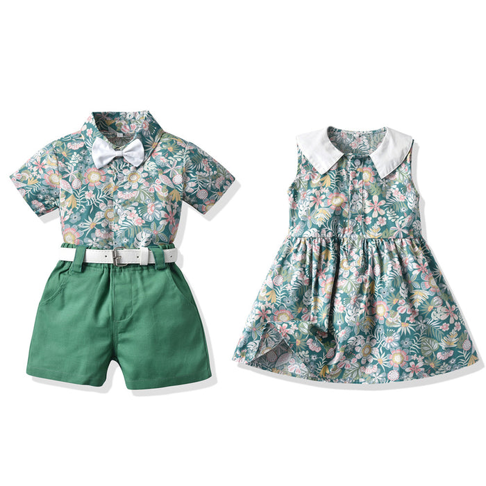 Vêtements pour enfants, vêtements pour frères et sœurs, imprimé, style plage, costume de loisirs et de vacances