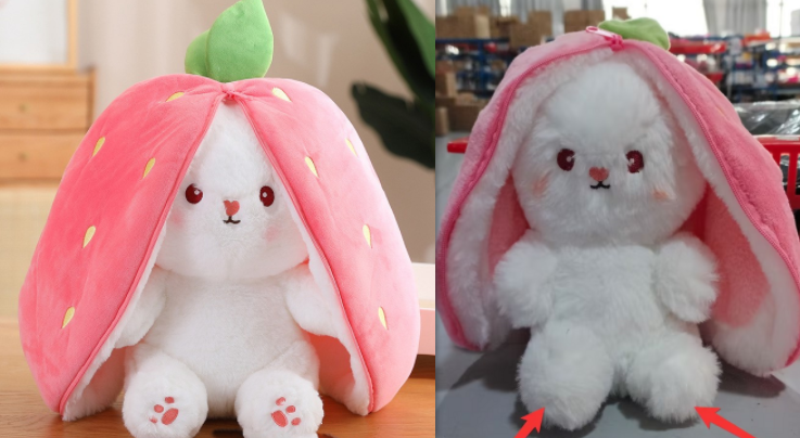 Wanghong mignon se transforme en jouet en peluche de poupée de lapin aux fraises