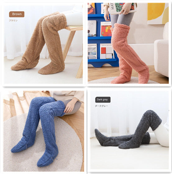 Chaussettes longues et pelucheuses au-dessus du genou, bas chauds et froids pour l'hiver, bas résistants au froid, pour dormir au sol de la maison