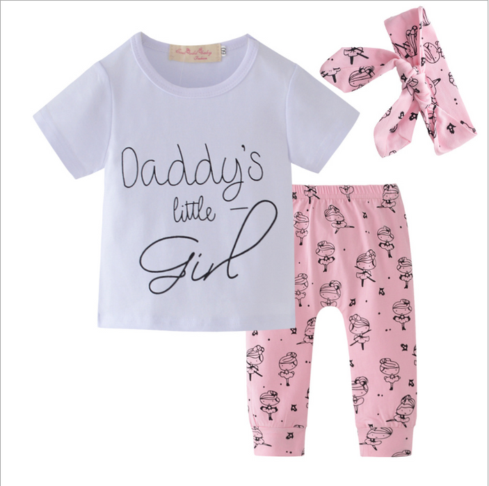 Vêtements pour bébés filles, T-shirt pour petite fille, papa, pantalon de dessin animé, bandeau, tenues pour tout-petits, ensemble de vêtements
