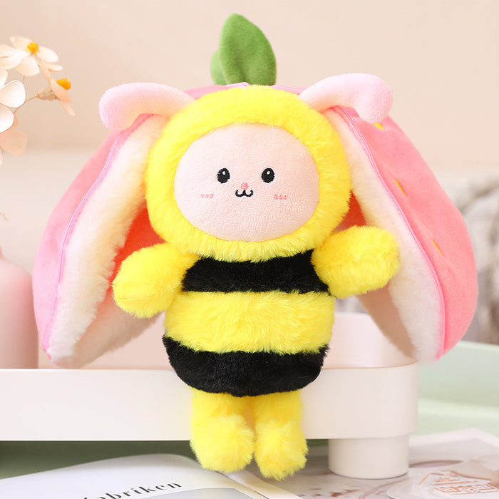 Wanghong Cute se transforma em brinquedo de pelúcia de boneca de coelho de morango