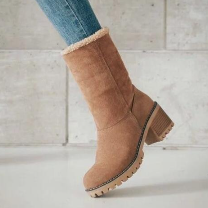 Mid-Tube Thick Heel Suede Snow Boots