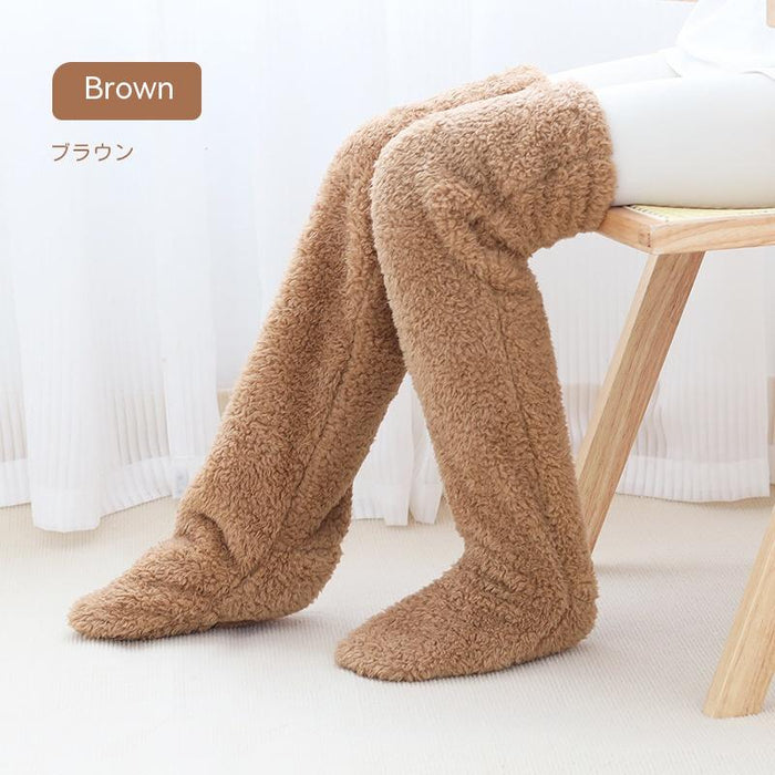 Chaussettes longues et pelucheuses au-dessus du genou, bas chauds et froids pour l'hiver, bas résistants au froid, pour dormir au sol de la maison