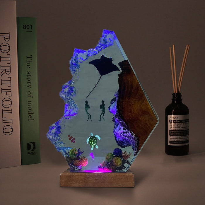 Lampe de table de décoration de maison de plongeur de raie manta marine en résine