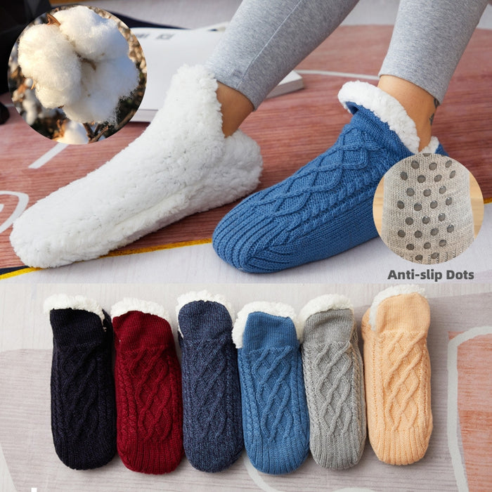 Chaussettes d'hiver en laine pour femmes, épaisses et chaudes, pour chambre à coucher, pantoufles pour hommes, chauffe-pieds antidérapants, chaussettes de neige