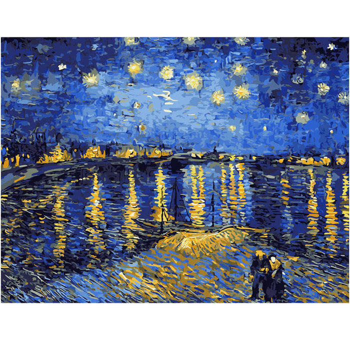 Meilleures images bricolage peinture à l'huile numérique peinture par numéros noël anniversaire cadeau Unique Van gogh ciel étoilé du rhône