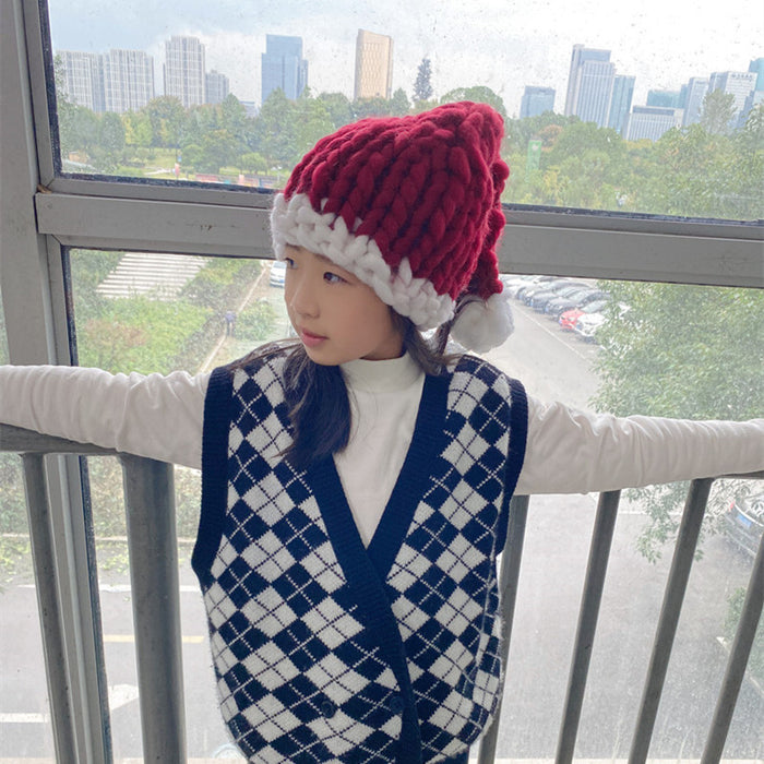 Chapeau de noël en laine, chaud, ample, créatif, tricoté à la main, chapeau Parent-enfant, bonne année