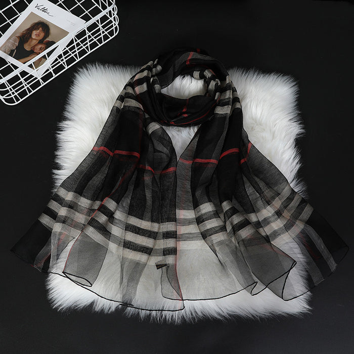 Silk Scarves Women's All-match Plaid Scarf Classic Plaid