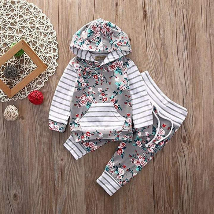 Roupa infantil listrada floral para bebês meninas