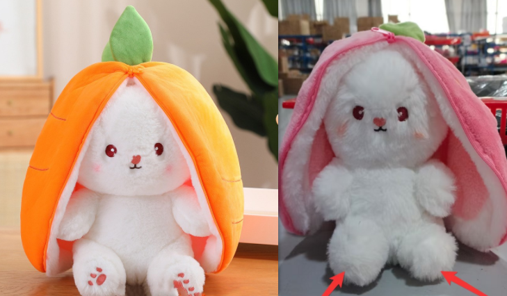 Wanghong Cute se transforma em brinquedo de pelúcia de boneca de coelho de morango