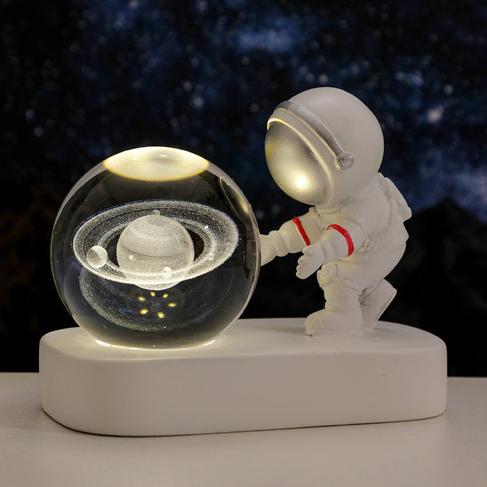 Boule de cristal d'astronaute planétaire scintillante, veilleuse alimentée par USB, lampe de chevet chaude, cadeau d'anniversaire