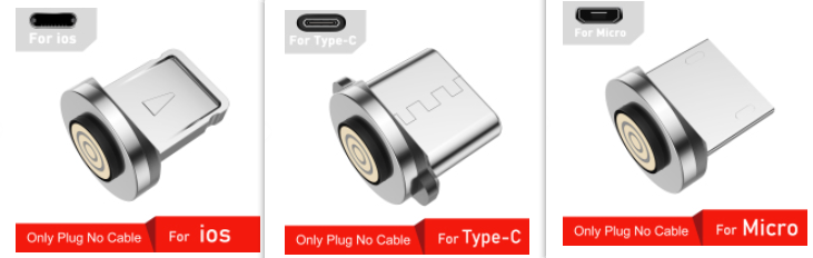 Cable de datos magnético tres en uno para carga de teléfono móvil