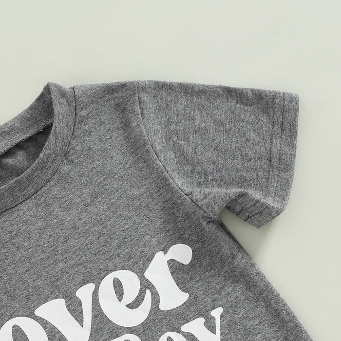 Ensemble de vêtements d'été gris pour bébé garçon, T-shirt imprimé monogramme à manches courtes