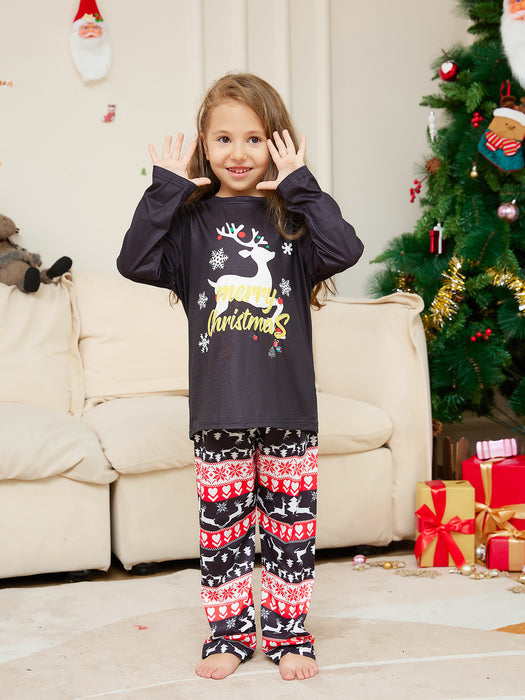 Christmas Cartoon Elk Letter Printing Round Neck Parent-child Home Wear Suit