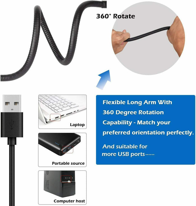 Lâmpada de mesa com clipe LED Braço flexível USB regulável para estudo mesa de leitura luz noturna