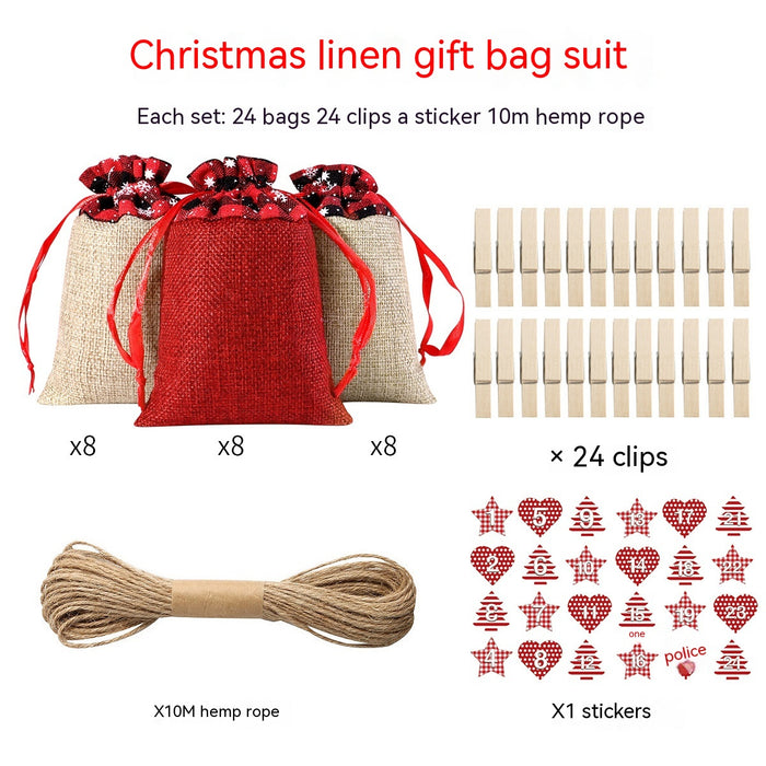 Cross-border Christmas Sack Suit Advent Calendar New Year Gift Hanging Bag Linen Christmas Gift Bag Suit