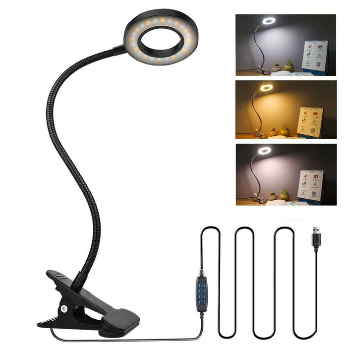 Lâmpada de mesa com clipe LED Braço flexível USB regulável para estudo mesa de leitura luz noturna