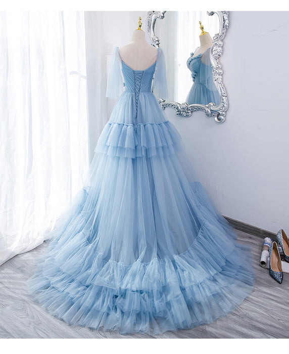 Fashion Personality Blue Evening Dress Girl