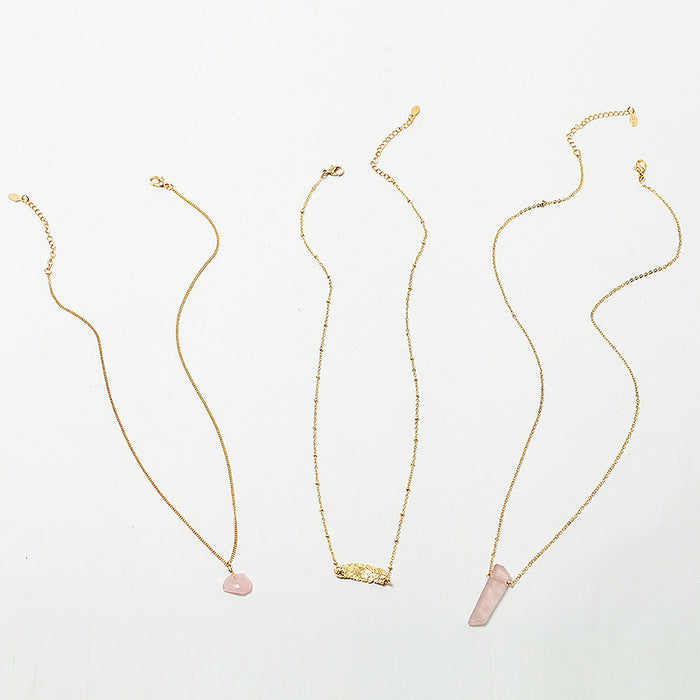 Frauen 3 Schicht Halskette Gold Blatt Rosa Naturstein Multilayer Pullover Kette Kragen Halskette Schmuck Geschenk