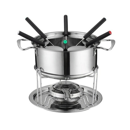 Stainless Steel Chocolate Melting Pot Cheese Fondue Set with 6 Forks