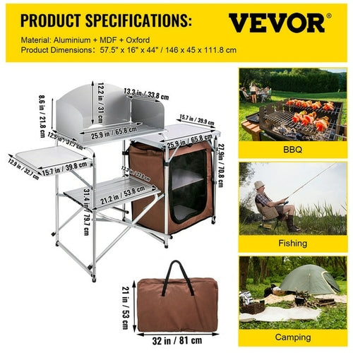 Vevor Camping Outdoor Kitchen Table Cabinet Foldable Folding Cooking